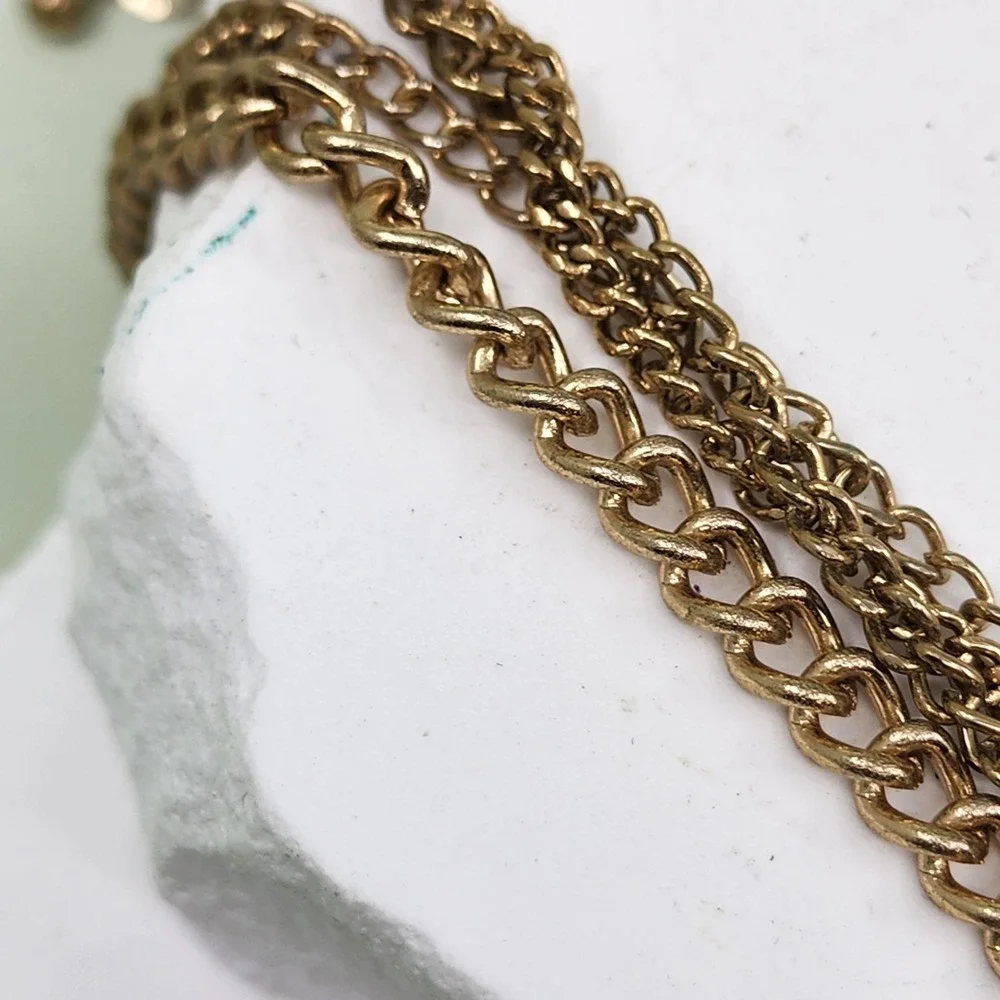 New York & Co. Gold Tone Multi Strand Green Orange Bead Coin Pendant Necklace